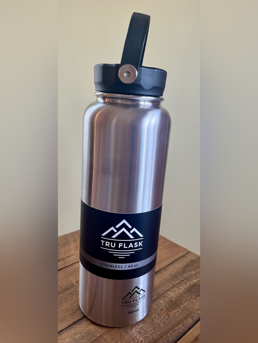 TRU Flask Stainless Steel Water Bottle - Silver and Black